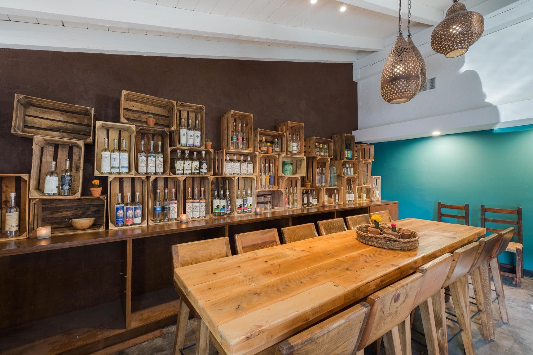 The dim backbar and mezcal collection at Tahona